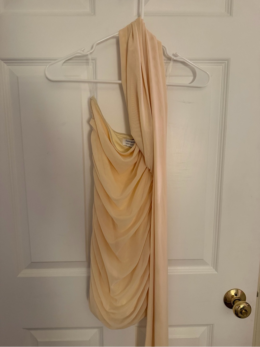 Peppermayo One-Shoulder Ruched Mini Dress in Cream - Picture 5 of 7